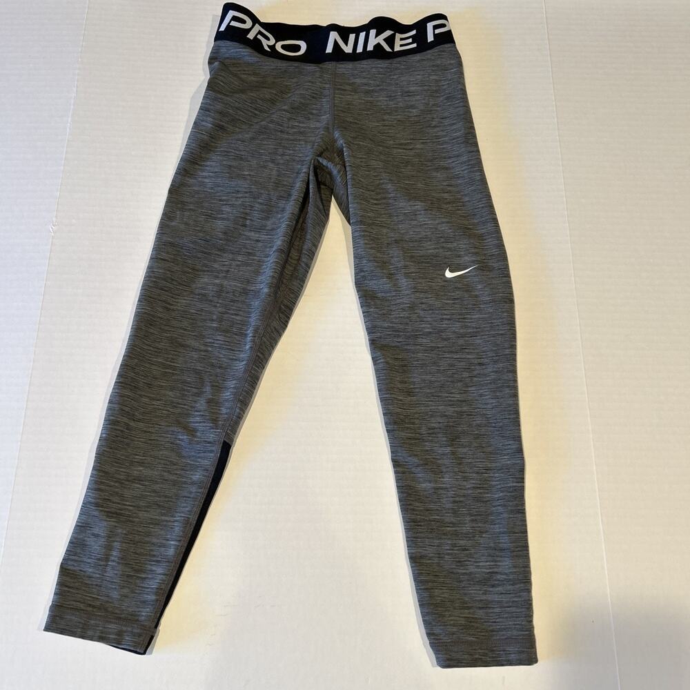 Nike Pro Tight Mid Rise Cropped Leggings Gray Mesh Paneled Capri Womens S